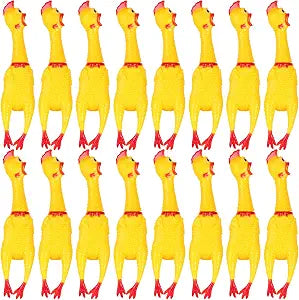 Sratte 16 Pcs 15 Inch Screaming Chicken Toys Bulk Large Rubber Squeaking Chicken Toys for Pet Chew Gifts Prank Novelty Toy (Yellow)