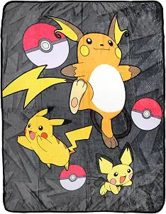 Pokemon Pikachu Evolutions Pichu Raichu Poke Ball Throw Blanket - 46" x 60" Cozy Soft Fleece Throw Blanket for Bed Couch