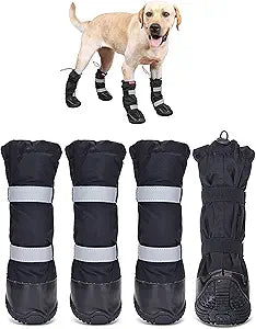 Hipaw Waterproof Dog Boots for Winter Snow Rain,Non-Slip Dog Shoes for Medium to Large Dogs,Extended Cuff Paw Protectors for Outdoor Walking Hiking
