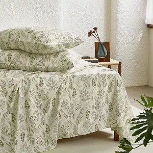 Wake In Cloud - Botanical Bed Sheets, 4-Piece Sheet Set, Floral Shabby Chic Leaves Pattern Printed Coquette Vintage Aesthetic Bedding, Deep Pocket, Olive Green, Queen Size