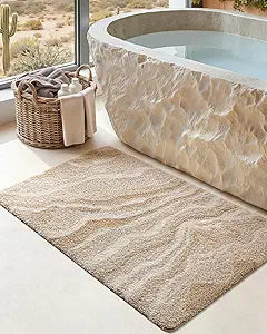 DEXI Bathroom Rug Mat 24x36, Soft and Absorbent Marble Bath Mat, Non Slip Machine Washable Bath Rugs for Shower Floor, Tub, Sink, Beige