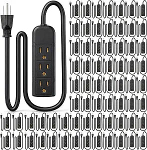 Copkim 12 Pack 3 Outlet Power Strip Flat Plug Extension Cord, 1 ft, Black
