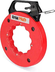 Fish Tape Wire Puller 50ft - Easy to use Cable Puller Tool with Double Loop Tip - Flexible Wire Fishing Tools for Walls and Electrical Conduit - 1/8 Steel Fish Tape Durable Housing - RamPro (50 ft)