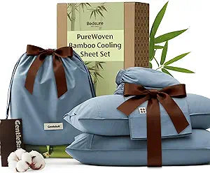 Bedsure Bamboo Viscose Cooling Sheets, Rayon Cotton Serene Blend, PureWoven, Breathable & Buttery Soft King Size Sheets Set, Deep Pocket Up to 18", Hotel Luxury Bedding for Hot Sleepers, Dusty Blue