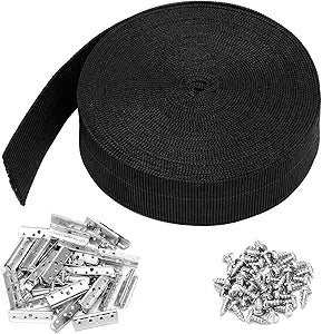 Threehoney Replacement Elastic Webbing Kit to Repair Sagging Couch, Chair, Patio Furniture, 2 Inch Wide x 60 Ft. Strap Metal Webbing Clips Patio Chair Strap Repair Kit for Furniture