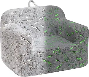 ALIMORDEN Kids Ultra-Soft Snuggle Foam Filled Chair, Glow-in-The-Dark Dinosaurs Fossil Pattern Toddler Cuddly Sherpa Reading Couch for Boys and Girls