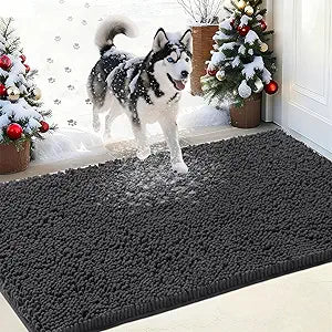 IM HOME Chenille Absorbent Outdoor Doormat 60" x 48", Washable Muddy Door Mats for Dog Non Slip Indoor Doormats Dog Mat for Muddy Paw Front Inside Doormats for Entryway Dark Gray