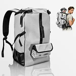 Dog Carrier Backpack, Ventilated Mesh Dog Carrier with Built-in Leash, Adjustable Chest & Waist Buckles, Reflective Tape and Storage Pockets, Outdoor Portable Dog Bag for Hiking Walking, Gray