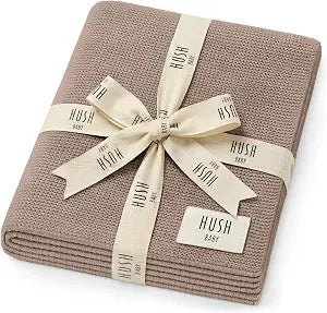 Hush Baby Signature Baby Blanket  GOTS Certified, Made with Organic Cotton & Tencel Lyocell Blend | A Refined Expression of Modern Baby Luxury (Cocoa Crme)