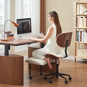 Bestier Ergonomic Cross Legged Office Chair,Height Adjustable Seat for ADHD, Meditation Office Chair for Short Women, 360 Swivel Adjustable Height for Pregnancy Yoga Kneeling Meditation White