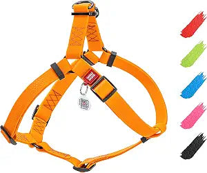 WAUDOG Waterproof Adjustable Dog Harness for Large, Small and Medium Dogs - Heavy Duty with Durable Metal Clasp and QR Tag - Boy & Girl - Orange (24-35in)