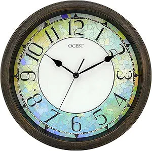 OCEST 13Inch Illuminated Wall Clock, Silent Lighted up Wall Clock Glow in The Dark, Battery Operated for Bedroom, Bathroom, Living Room, Kitchen, Home Office (Brown)