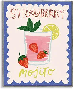 Strawberry Mojito Kitchen Cocktail, 11 x 14 Inch Framed Gicle Print
