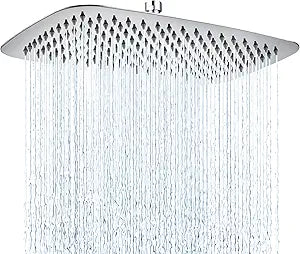G-Promise All Metal 16 Inch Extra Large Rain Shower Head, Full Body SPA Rainfall Shower Head for Ceiling or Wall Mounting (16 * 10 Inch,Chrome)