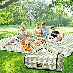 ZUBOND Picnic Blankets Waterproof Sandproof Foldable & Machine Washable, 80''x100'' Extra Large Beach Blankets, Simple Stylish Gingham Outdoor Blankets Grass Lawn Park for Family Camping Party