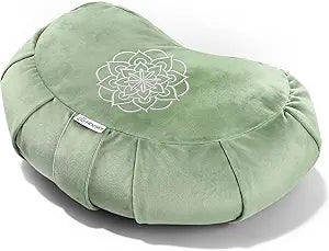 Hihealer Premium Crescent Meditation Cushion, Ergonomic Buckwheat Hull Floor Pillow for Adults, Comfortable Yoga Bolster for Meditation & Floor Sitting (Green)