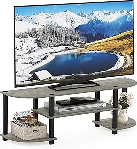 Furinno TURN-S-TUBE TV Stand, 3-Tier Entertainment Center for TV up to 55 Inch, TV Console with Round Corner and Open shelves, for Living Room, Bedroom, French Oak