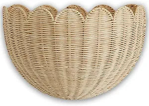 BEBE BASK Scalloped Wicker Wall Basket - The Original - Hand Woven Basket - Scalloped Dcor Wall Hanging Baskets -16" x 10" x 7"In - Hanging Wall Basket (Natural)