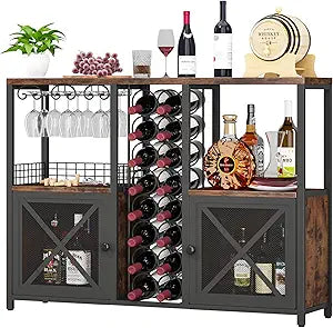 Homeiju Mini Bars for Home, Wooden Coffee Bar Cabinet, Modern Liquor Cabinet for Liquor and Glasses, Farmhouse Buffet Wine Cabinet with Storage Sideboard for Home Kitchen Dining Room