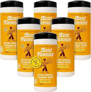 Aunt Fannie's Wood Surface Cleaning Wipes, Multipurpose Wood Surface Cleaner for Cabinets, Furniture, and Floors, Lemon Scent, 35 Count (Pack of 6)