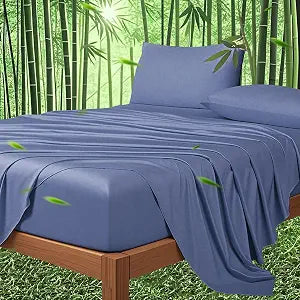 Ivellow 100% Viscose Derived from Bamboo Sheets Queen Size 18"-24" Extra Deep Pocket Queen Sheets Set 4Pcs Luxury Soft Breathable Cooling Bed Sheets for Hot Sleepers Hotel Silky Bedding Set Moon Blue