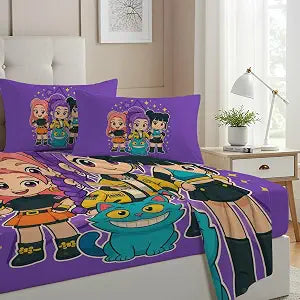 Allenjoy Cute Anime Purple Korean Hunter Sheets Set with Fitted Sheet, Flat Sheet and 1 Pillowcase for Teens Fans Girls Women Bedding Bedroom Nursery Room Decor, Machine Washable Durable, Twin Size