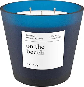 Hidden Label On The Beach Scented Candle, Non Toxic 30oz Large 3-Wick Soy Wax Candle, Up to 120 Hours Slow Burn, Ocean Sea Salt Home Fragrance for Bathroom, Spa Relaxation & Beach Gift
