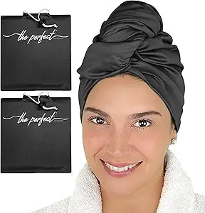 Microfiber Hair Towel Wrap for Women  Large Fast Drying Hair Towel with Patented Clip  Anti-Frizz, Super Absorbent, Silky Smooth Microfiber  Plopping Hair Wrap for Curly & Wavy Hair  2 Pack