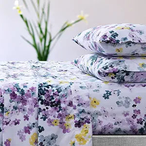 Tribeca Living Juliette Twin XL Sheet Set, Purple Floral, Deep Pocket
