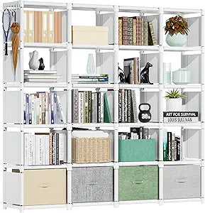 Mavivegue 20 Cube Book Shelf, Storage Organizer, Large DIY Bookcase, Metal Cube Bookshelf, Cubbies Closet Storage Organizer Shelves for Bedroom,Living Room,Home,Office