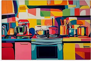 Whimsical Hued Kitchen Abstract, 16 x 24 Inch Canvas Wall Art
