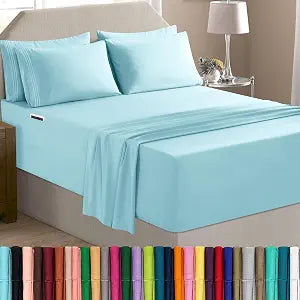 Elegant Comfort Luxury Soft 6-Piece 1500 Premium Hotel Quality Bed Sheet Set with Extra Deep Pockets 18-24 Inch, Wrinkle Free, Storage Pockets, Extra Deep Pocket 6PC Sheets, King, Aqua Blue