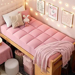 ELEMUSE Pink Twin XL Mattress Topper for Dorm Bed, Soft Pillow Top Mattress Pad for College Students, Dorm Room Essentials for Girls, Back to School Bedding
