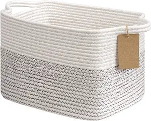 Goodpick Woven Rope Storage Basket for Shelves, Rectangle, Mix White