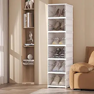 Foldable Shoe Storage Organizer, Stackable Boxes for Closet, Foldable Space-Saving Shoe Rack for Sneaker Boot Container, Acrylic Shoe Cabinet Shoe Box6 Pack,White