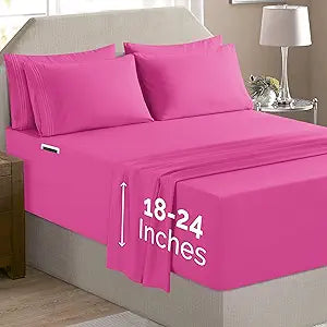Elegant Comfort Luxury Soft 6-Piece 1500 Premium Hotel Quality Bed Sheet Set with Extra Deep Pockets 18-24 Inch, Wrinkle Free, Storage Pockets, Extra Deep Pocket 6PC Sheets, King, Hot Pink