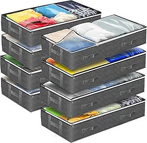 Reli. 90L Under Bed Storage Containers (8 Pack) | Closet Organizer with Clear Window | Underbed Storage Bins for Towels, Sweaters, Linens | Large Organizer for Closet (Gray)
