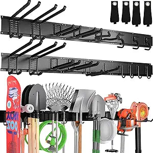 99" Garage Tool Organizer Wall Mount, 28 Pack Heavy Duty Wall Mount Garage Storage Rack Carries1000 lbs, Metal Wall Mount Tool Hanger for Shovels, Rakes, Fits 16" Wall Studs (6 Panels)
