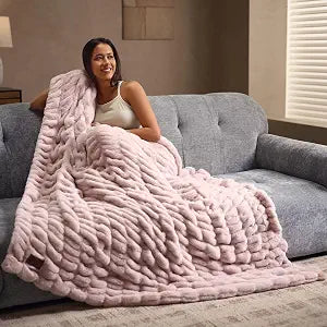 Double Side Faux Fur Throw Blanket,Cozy Soft Fuzzy Fluffy Faux Rabbit Fur Blanket for Couch, Bed, Sofa,Room Decor-Rose Pink,50x60 inch