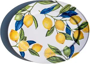 Lemon Orchard 16.9" x 13" Oval Melamine Serving Platter, Durable Indoor/Outdoor, Shatter-Resistant, Dishwasher Safe Serveware for Appetizers, Cheese, Snacks & Desserts, Yellow
