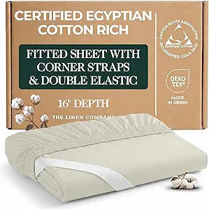 Certified Egyptian Cotton Fitted Sheet King - Optimally Blended with Long Staple Cotton, Silky-Soft Sateen Sheets - Wrinkle-Resistant, Skin Friendly & Breathable - Zero Bunching 360 Snug-Fit Elastic