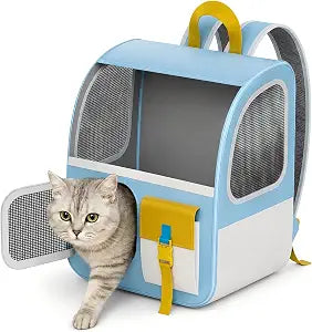 Large Cat Backpack Carrier with Front Window & Super Large Space, Designed for Long Adventures Travel Hiking, Pet Carrier Backpack for Cats Small Puppies up to 16.5lbs, Blue