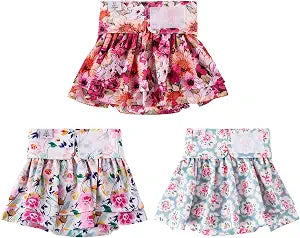 CuteBone Female Dog Diapers with Skirts 3 Pack Reusable Puppy Dresses Pants for Heat Cycle Period QBD03L