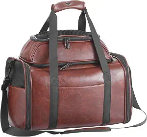 Premium Leather Top Expandable Pet Carrier for Small Dogs & Cats Under 15 lbs, Airline Approved Collapsible Soft-Sided Luxury Travel Bag Coffee