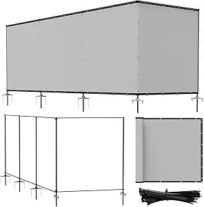 Bynbbur 5'x24' Outdoor Privacy Screen Freestanding with Iron Poles and Stakes, Temporary Dog Fencing, Backyard Divider, Metal Garden Fence for Pool Patio Barrier Border, Gray