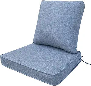 Outdoor Seat/Back Deep Chair Cushion Set for Patio Furniture - Lounge Chair Cushions with Ties - Waterproof Patio Chair Cushions 19x19