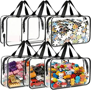 6 Pack Large Toy Storage Bags Clear Organizer Bags with Double Zipper