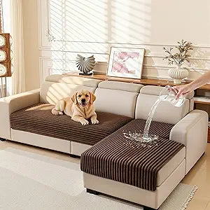 MEETSKY L Shaped Couch Covers, 2 Pieces 100% Waterproof Sectional Sofa Covers, Furniture Protector Sofa Cover for Pets, Sofa Slipcover for 3 Cushion Couch, Chocolate, XXX-Large, 35"x70.9"+35"x82.7"