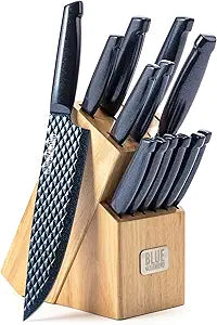 Blue Diamond Sharp Stone 14 Piece Knife Block Set, PFAS-Free Nonstick Diamond Textured Stainless Steel Blades, Rust Resistant Kitchen Cutlery, Chef & Steak Knives, Dishwasher Safe, Navy