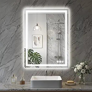 LED Bathroom Mirror, 24"x36" with Frontlit and Backlit Anti-Fog Mirror with Lights LED Vanity Mirror for Bathroom 3 Colors Temperature & Dimmable Bathroom Mirror with HD Tempered Glass